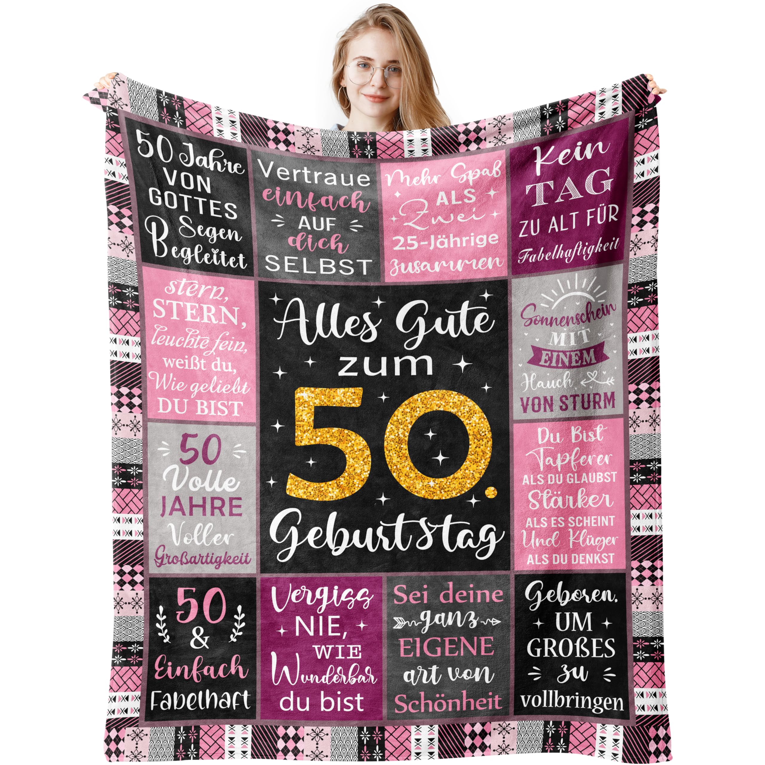 Cadeau 50 ans femme : couverture plaid anniversaire 50 ans douce