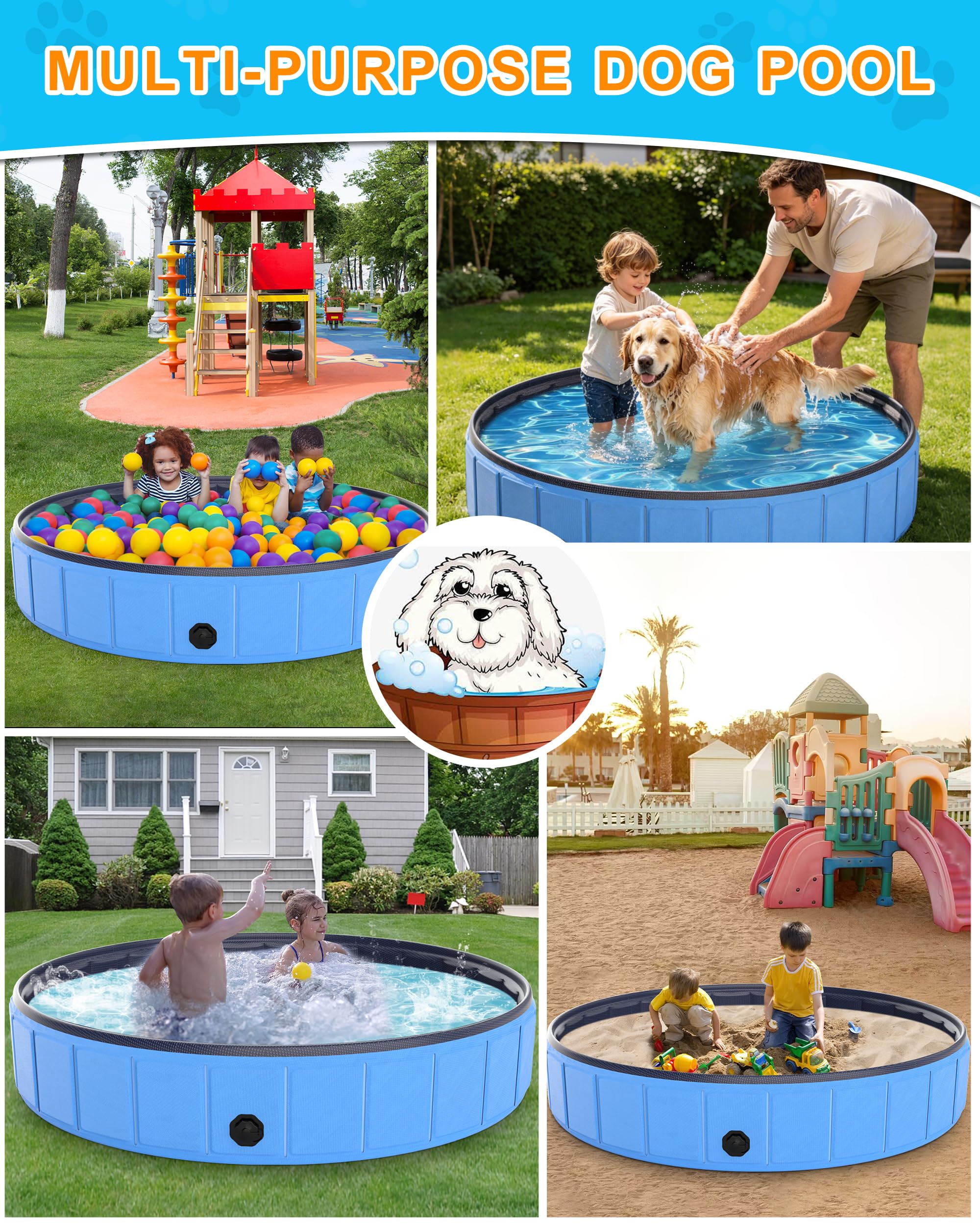 Instraella Piscine pour chien 246,4 x 40 cm, extra large piscine pliable en plastique pour grands chiens, 0,55 mm, durable et pliable, piscine extérieure portable pour enfants et chiens