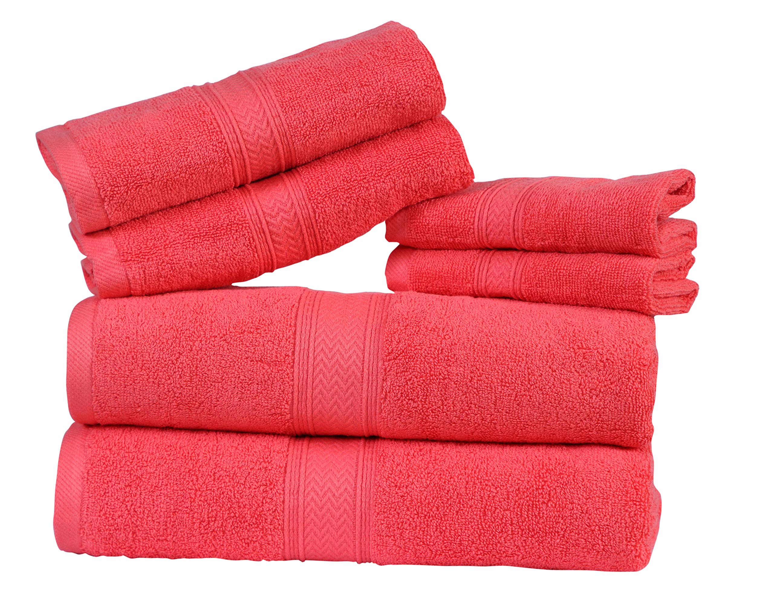 HILLFAIR Premium 600 GSM 6 Piece Towel Set- 2 Bath Towels, 2 Hand Towels & 2 Washcloth - Coral Cotton Bath Towel -Machine Washable, Hotel Quality Towels,Super Soft & Highly Absorbent Cotton Towels