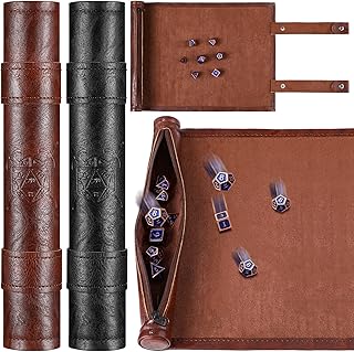 Dice Mat Tray Rolling Mat with Zipper PU Leather Folding Scroll Dice Bag Dice Holder Compatible with DND RPG Dice Table Christmas Game Accessories (Brown, Black,)