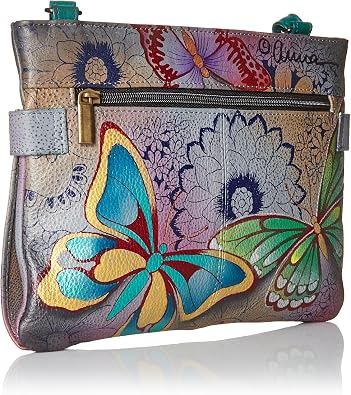 Anna by Anuschka Womens Genuine Leather Medium Crossbody Handbag - Zip-Top Organizer with Snap Side