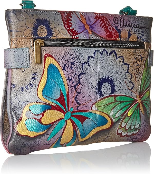 Anna by Anuschka Womens Genuine Leather Medium Crossbody Handbag - Zip-Top Organizer with Snap Side
