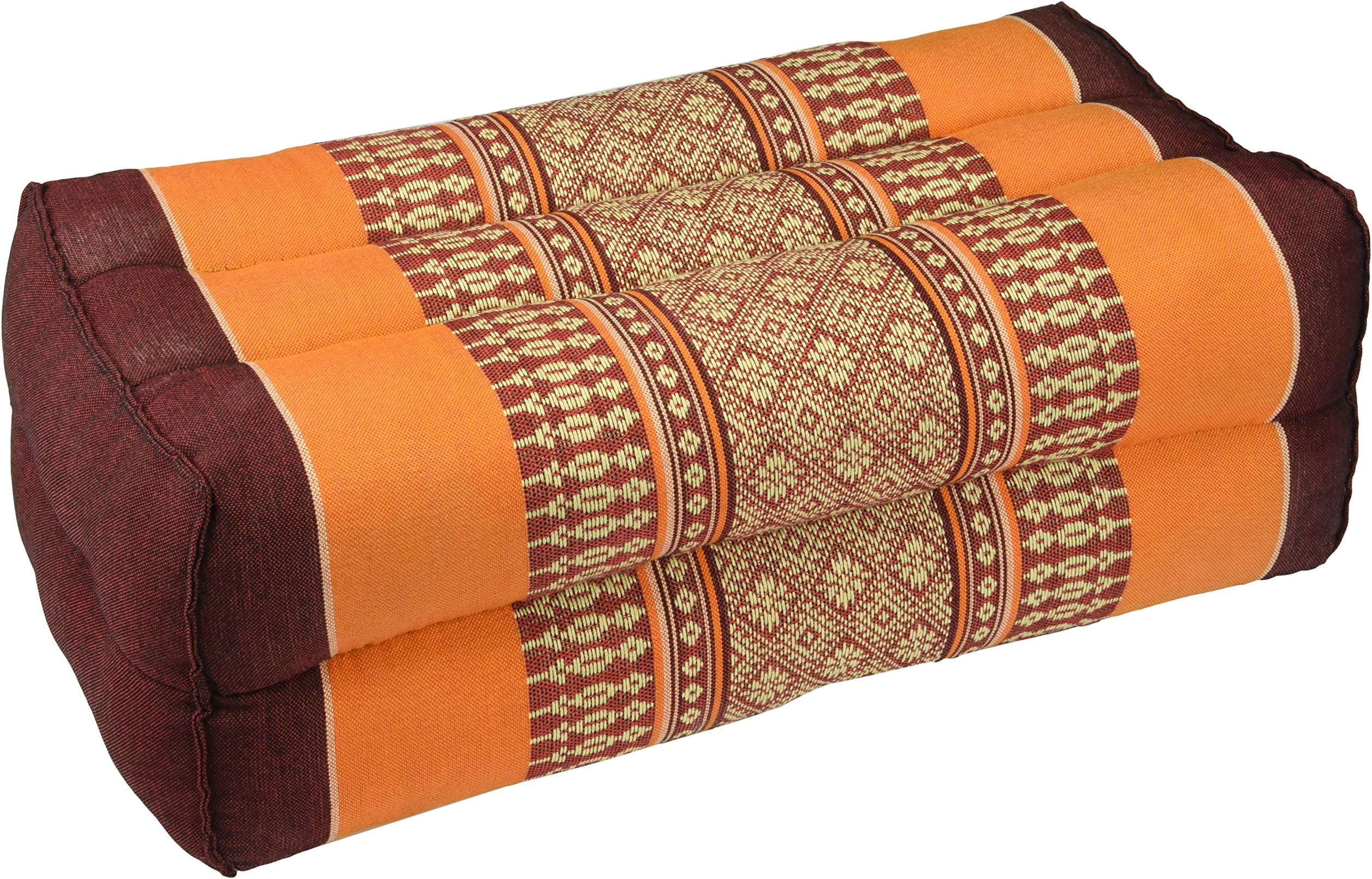 GABUR Meditation Cushion & Yoga Prop, 100% Kapok (Orange & Brown). by Kapok-Dreams., 14 X 6 X 4"