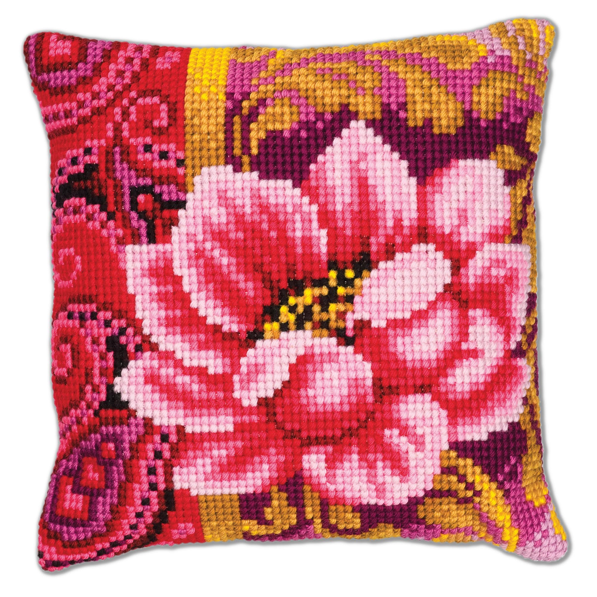 Vervaco Cross Stitch Cushion Kit Pink Bloom 16" x 16"