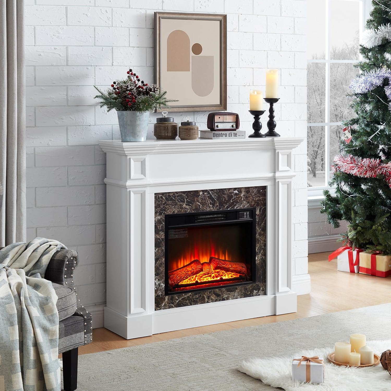 Electric Fireplace Mantel Only, MDF Compact White Fireplace Surround for 23-Inch Fireplace Insert, 45.6" W x 11.8" D x 40" H, Space-Saving Home Decor