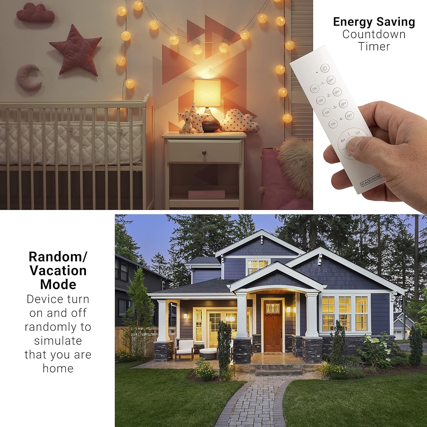 Black + Decker Wireless Remote Control Outlet Timers and Light Timers, Analog Timer Outlet with 30 Minute Intervals for Lights, Lamps, Appliances