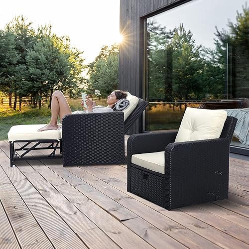 Miniatura 7 de Juego de muebles de mimbre para patio al aire libre juegos de muebles convertibles de ratán con cojín otomano impermeable para exteriores, sillas de
