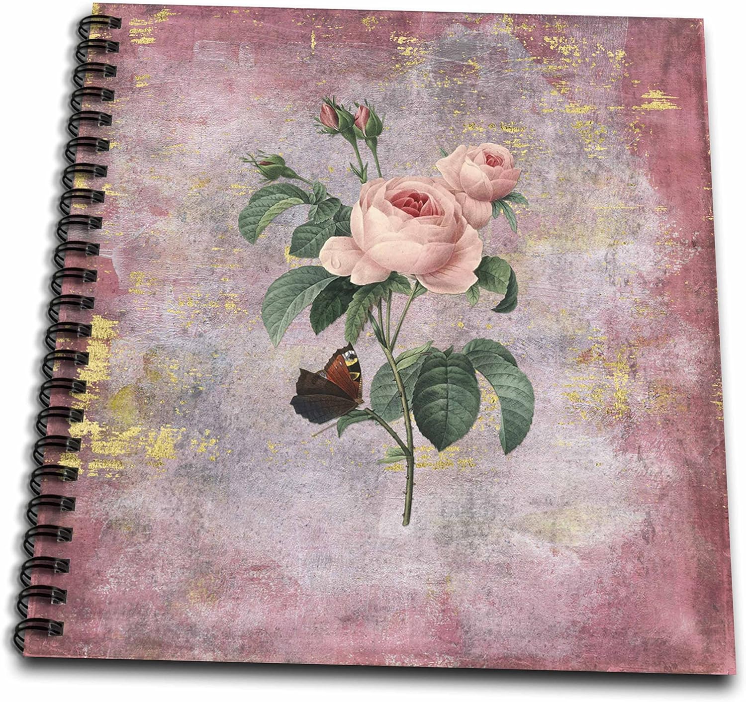 3dRose Vintage Watercolor Pink Roses Flower Floral Illustration Memory Book, 12" x 12"