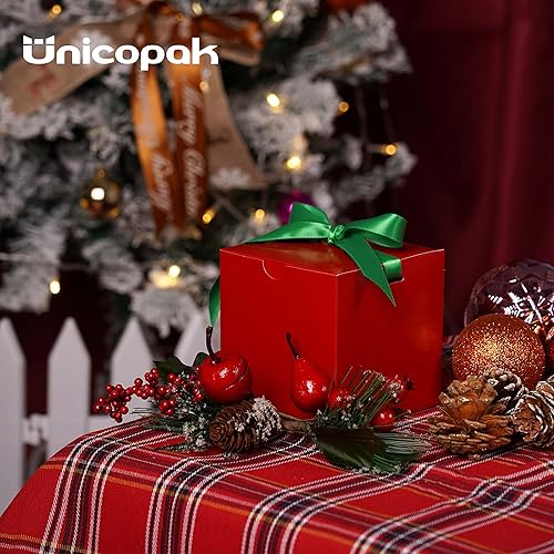 Miniatura 4 de UnicoPak Cajas de regalo rojas de Navidad de 4 x 4 x 4 pulgadas, 50 unidades, cajas de regalo pequeñas con tapas para adornos de regalo, velas,