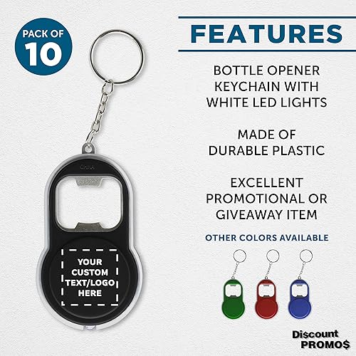 Miniatura 2 de DISCOUNT PROMOS Juego de 10 abrebotellas personalizados y llaveros LED, paquete personalizado a granel, perfecto para ferias comerciales, recuerdos