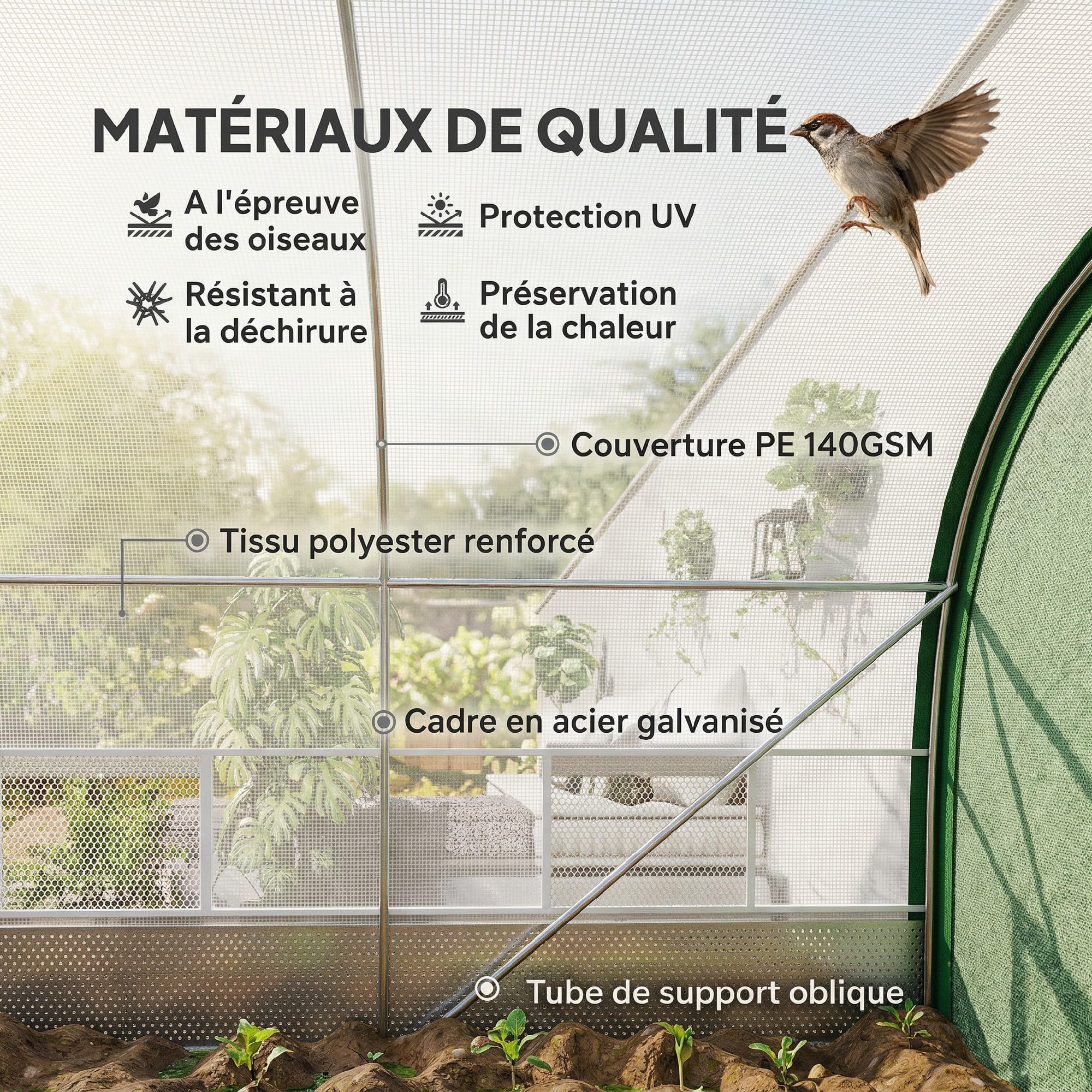 Outsunny Serre de Jardin Tunnel 18 m² Serre à Tomates 6 x 3 x 2 m Blanc
