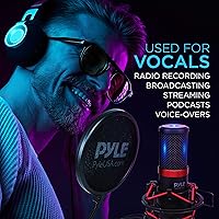 Vista 5 de Pyle Kit de grabación de podcasts de micrófono USB, micrófono de condensador cardioide de audio con soporte de montaje de choque y filtro pop