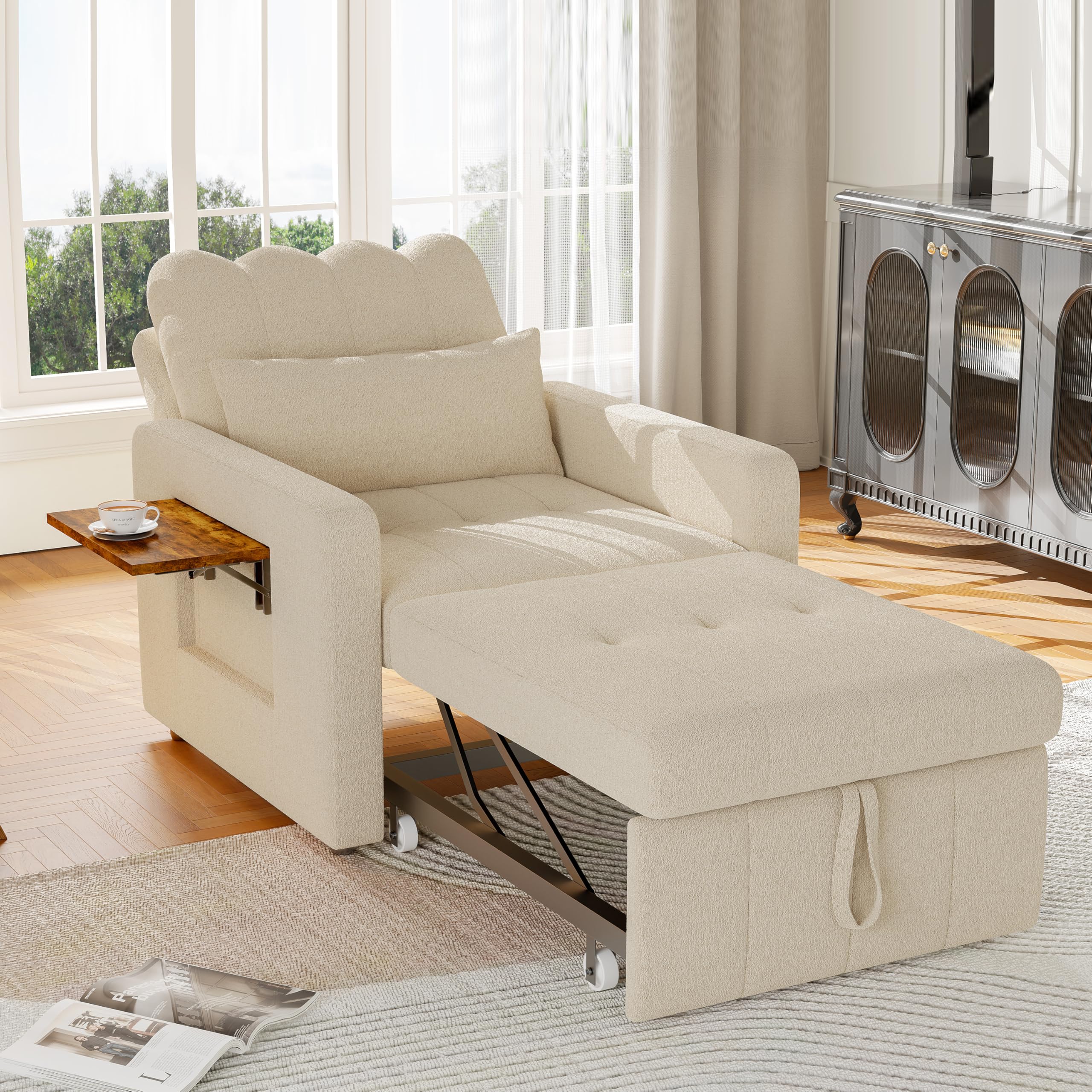 Fauteuil-lit 3 en 1 Convertible 1 Place, Canapé lit Simple avec Coussin Dossier réglable, Fauteuil Convertible avec Sac et 1 Porte-gobelets, pour Pet012it Appartement