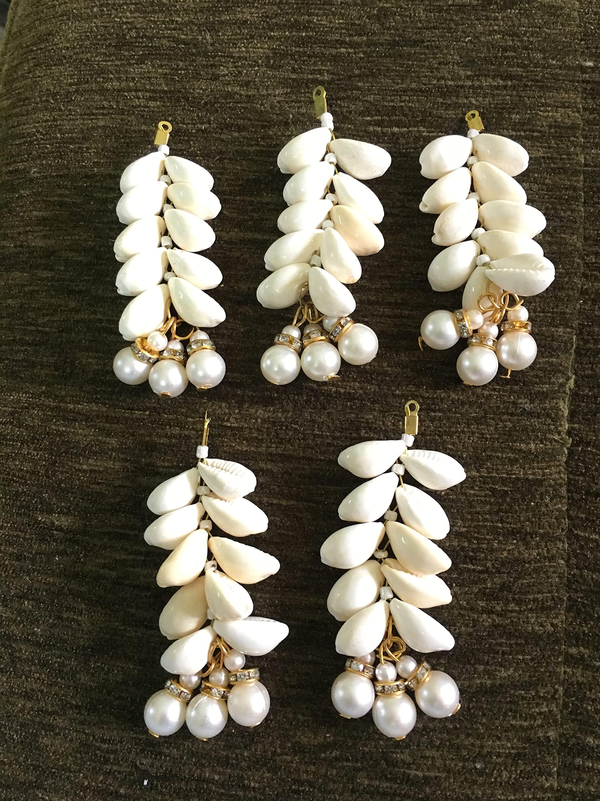 SYNC offwhite Shell Long Buttons for Kurtis 8 cm Clothes Beads Kurta Pearl Hanging Women Girl Imitation Long latkan Sewing Dress Lehenga Tassel Decoration Fringe Fancy Stylish DIY Craft