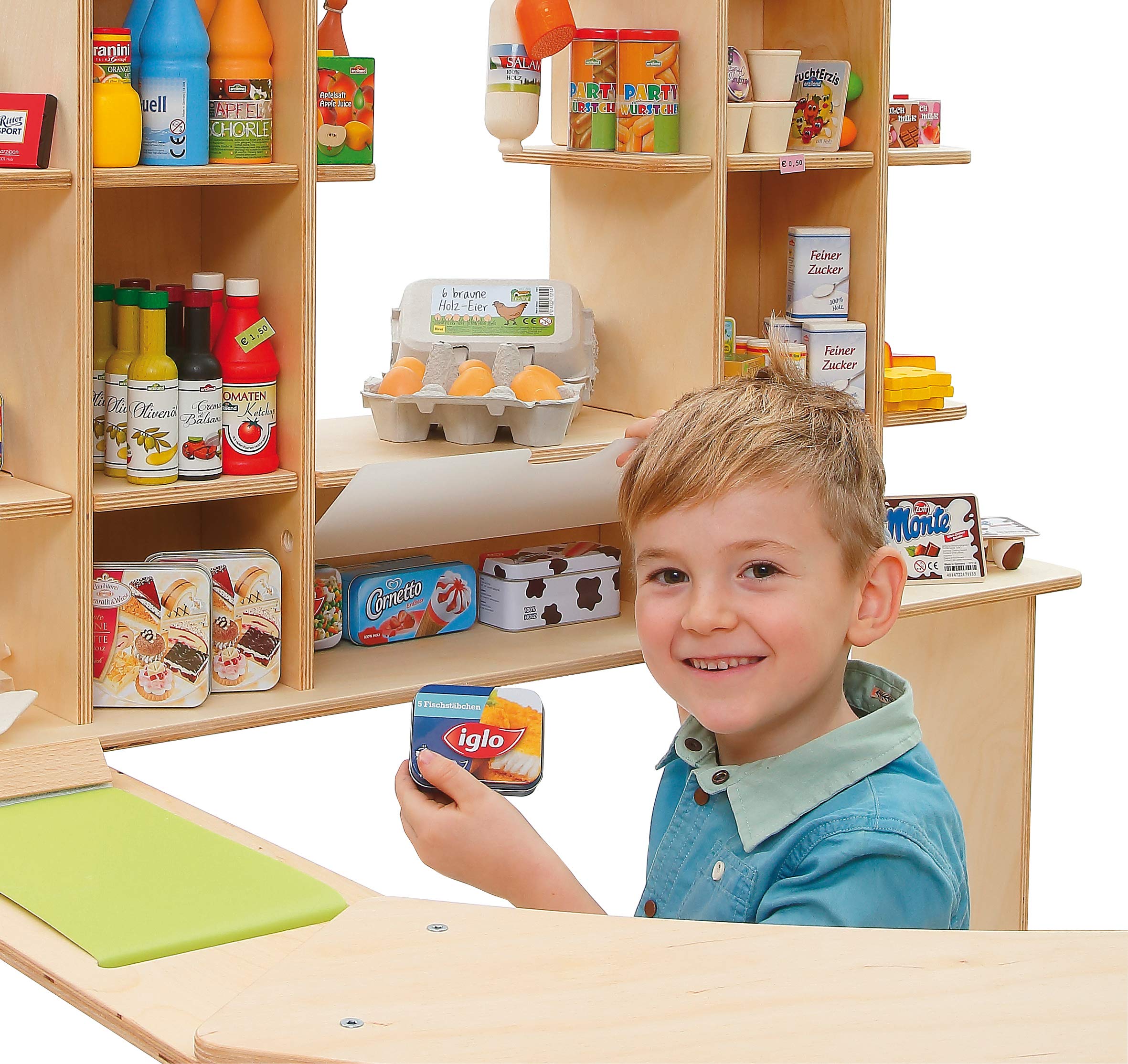 Erzi 10059 Shop Premium XL aus Holz, Kaufladenspielzeug für Kinder | Kaufmannsladen, Rollenspiele, Kreative Spielwelten gestalten