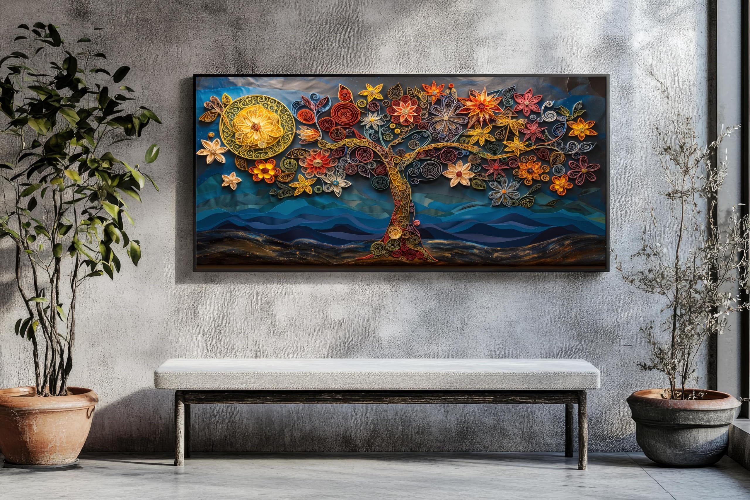 LMYCHENG Drzewo życia obraz na płótnie, kolorowe abstrakcyjne plakaty i nadruki, minimalistyczna sztuka ścienna do salonu, dekoracja domu (70 x 140 cm, rama wewnętrzna)