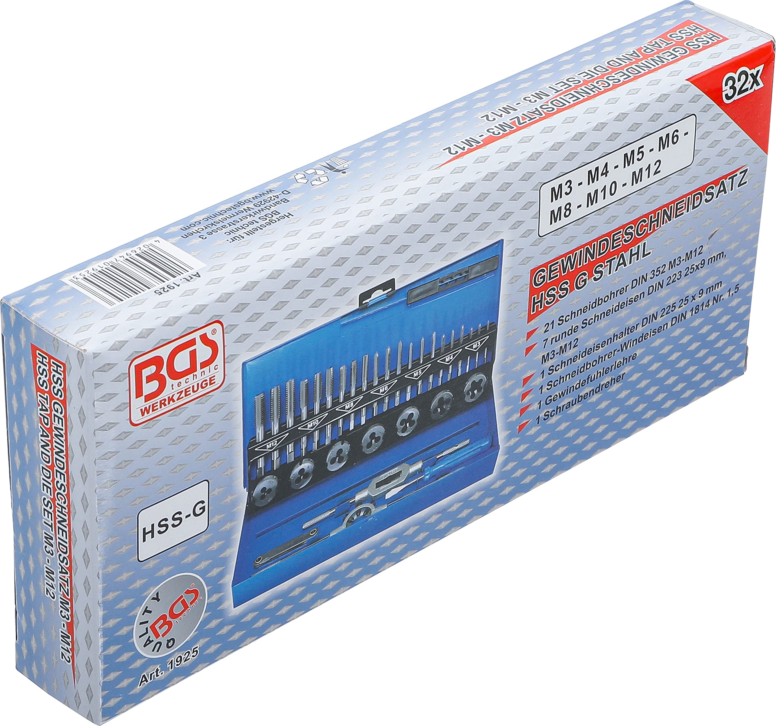 BGS 1925 | Set maschi e filiere | M3 - M12 | 32 pz.