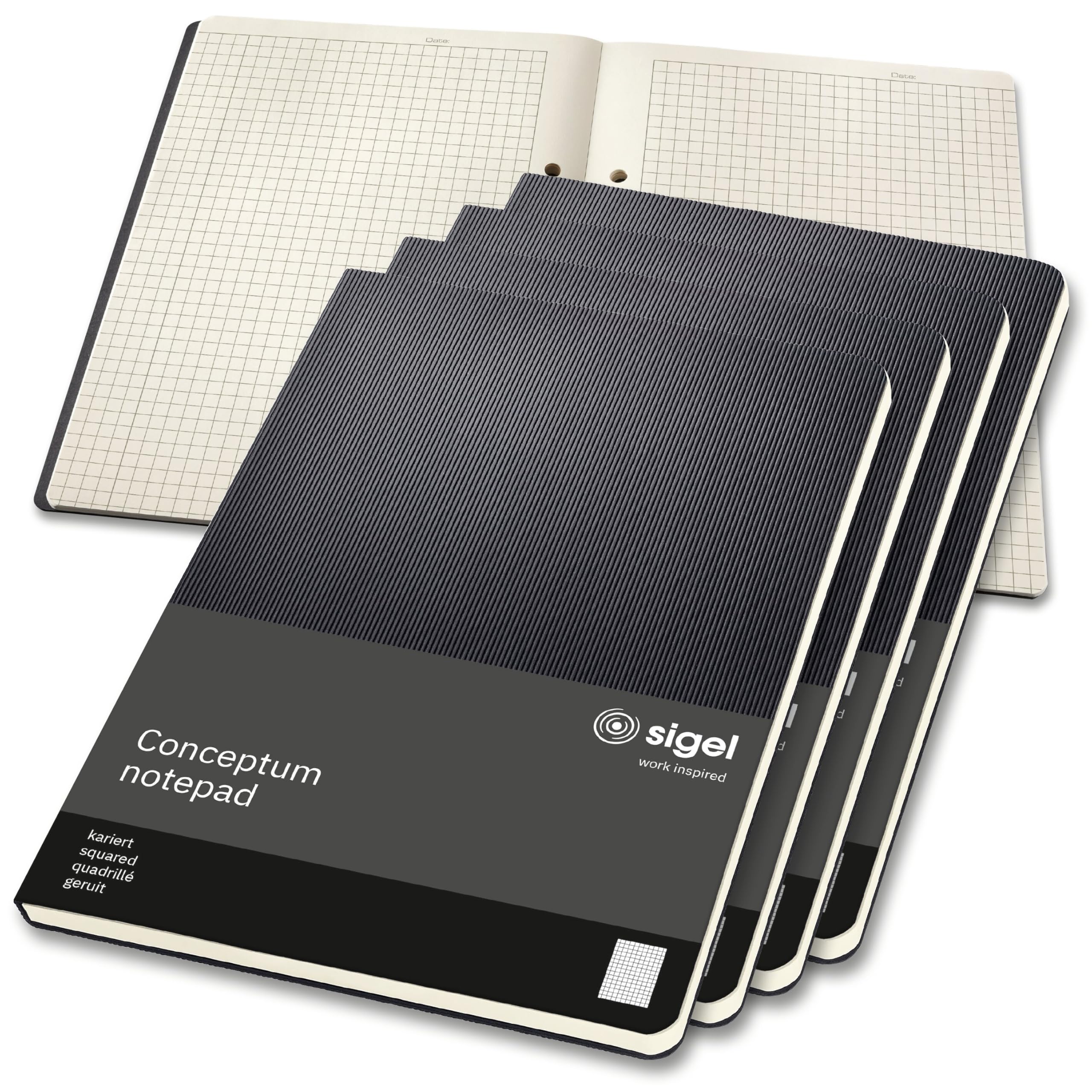 Sigel Conceptum Notizblock A5 Kariert Schwarz 60 Blatt 5er Pack | CO802/5 edler Schreibblock aus nachhaltigem Papier