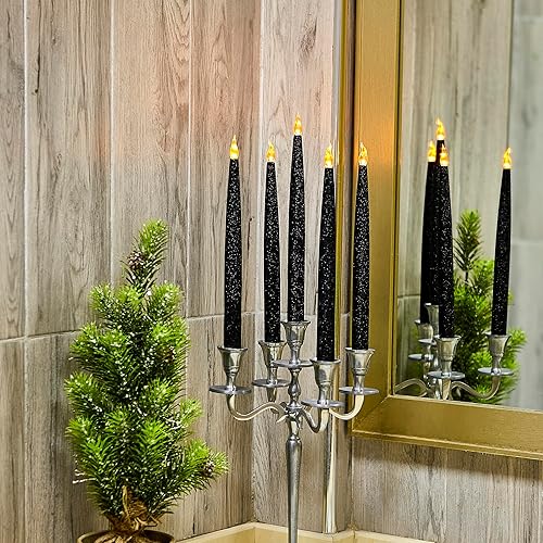 Vista 54 de Furora Lighting - Velas largas LED sin llama, para ventana, a pilas, velas eléctricas con función de temporizador de 6 horas Oro 11.5