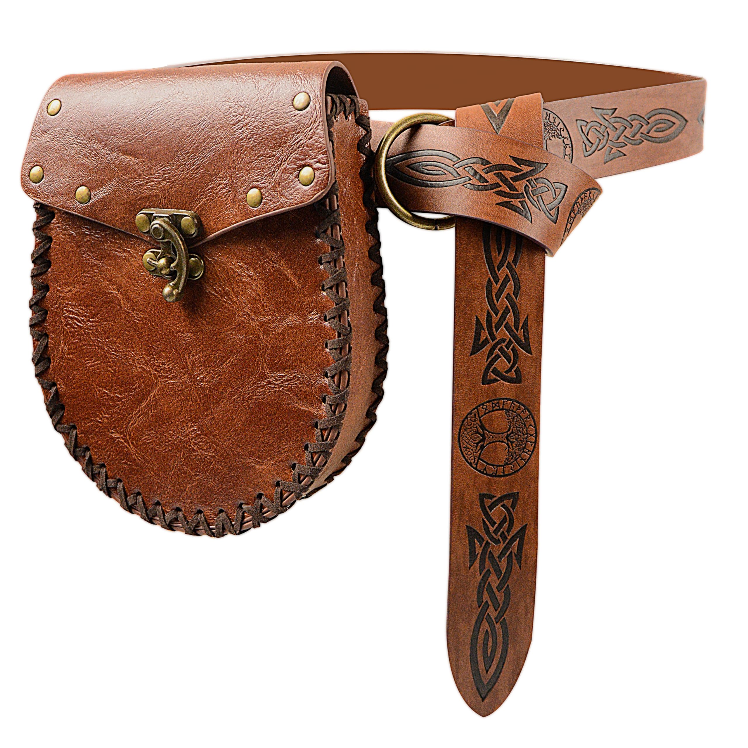 Renaissance Belt Pouch Waist Bag Pouch Skirt Hike Medieval Bag Ren Faire Costume Accessories for Cosplay Halloween (Brown-B)