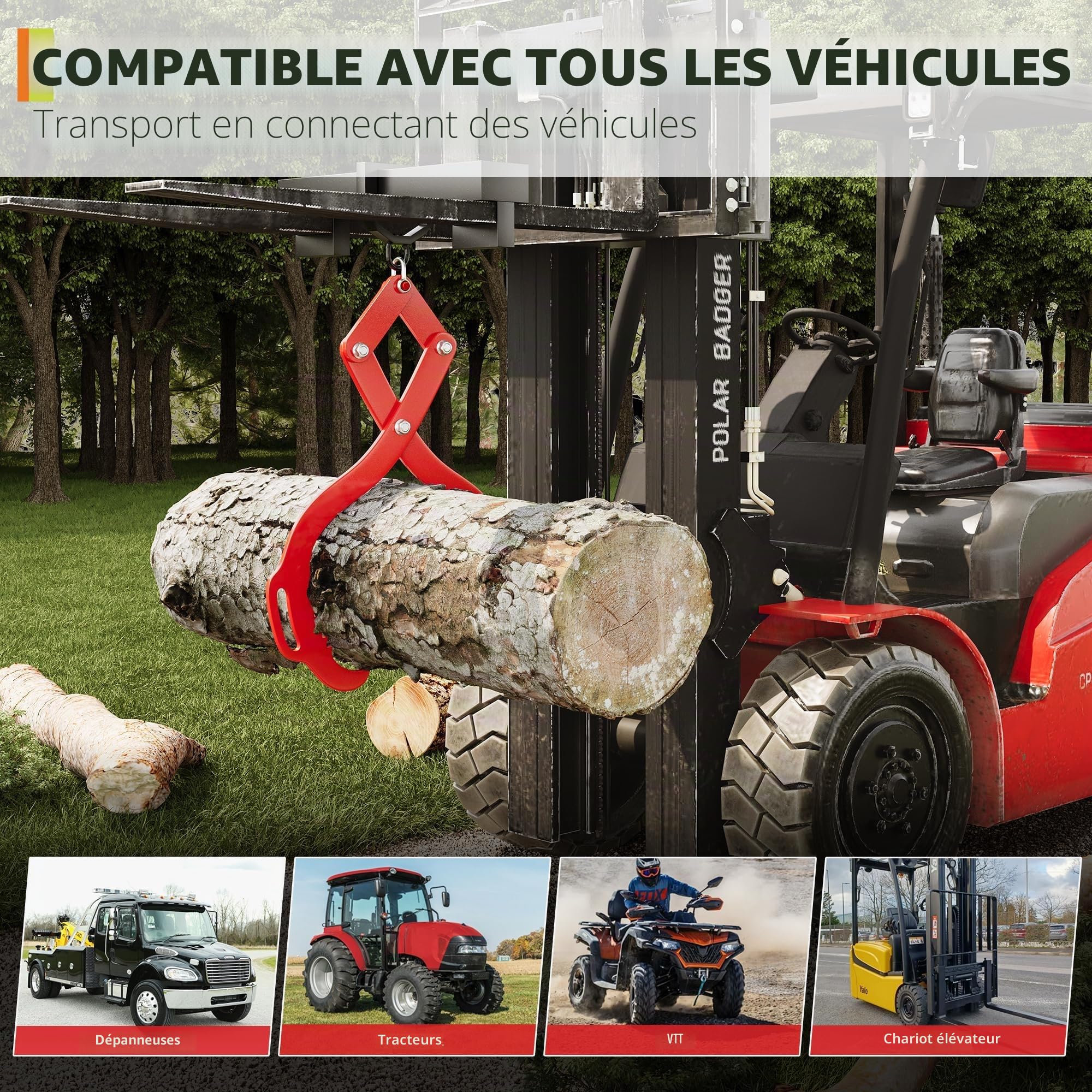 Garvee Grappin à grumes 1000 kg – Outil robuste pour levage et traction du bois – Crochets dentelés renforcés, poignée ergonomique – Accessoire agricole et forestier pour tracteur/camion, 32 Pouces