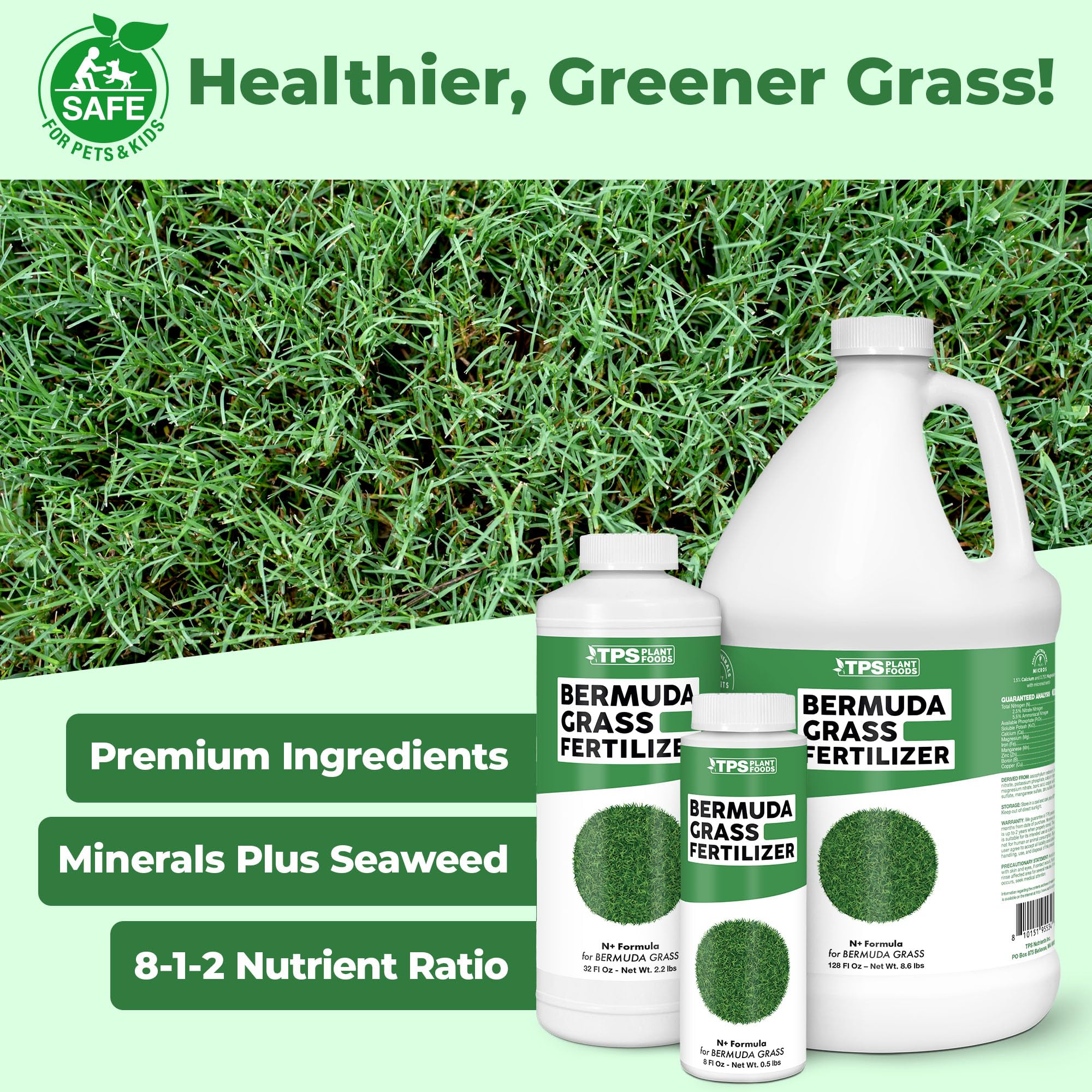 Bermuda Grass Fertilizer for Bermuda Grass, Great for Tifway, Celebration, and Princess Varieties, Liquid Fertilizer by TPS Plant Foods, 32 oz (1 Quart) - Detailed View