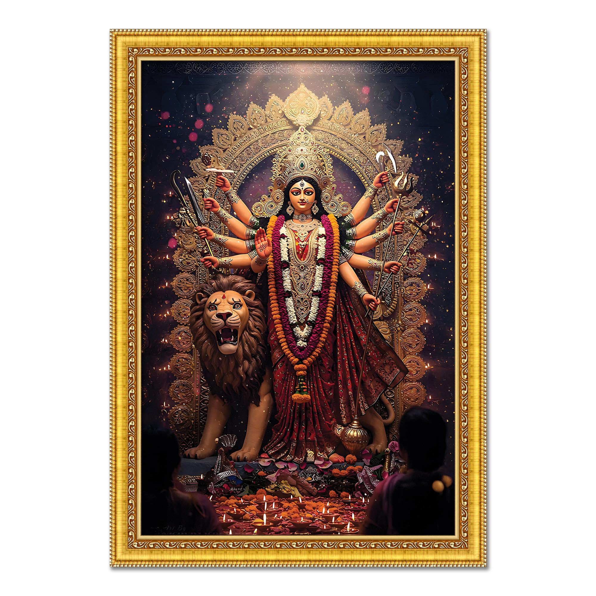 picture creations durga maa photo frame -12x17 inches durga mata painting for wall, pooja, temple, home and office (design 02)