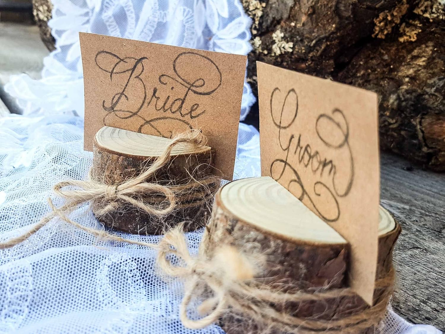 Set of 100 pine tree branch place card holders, name card holders, rustic card