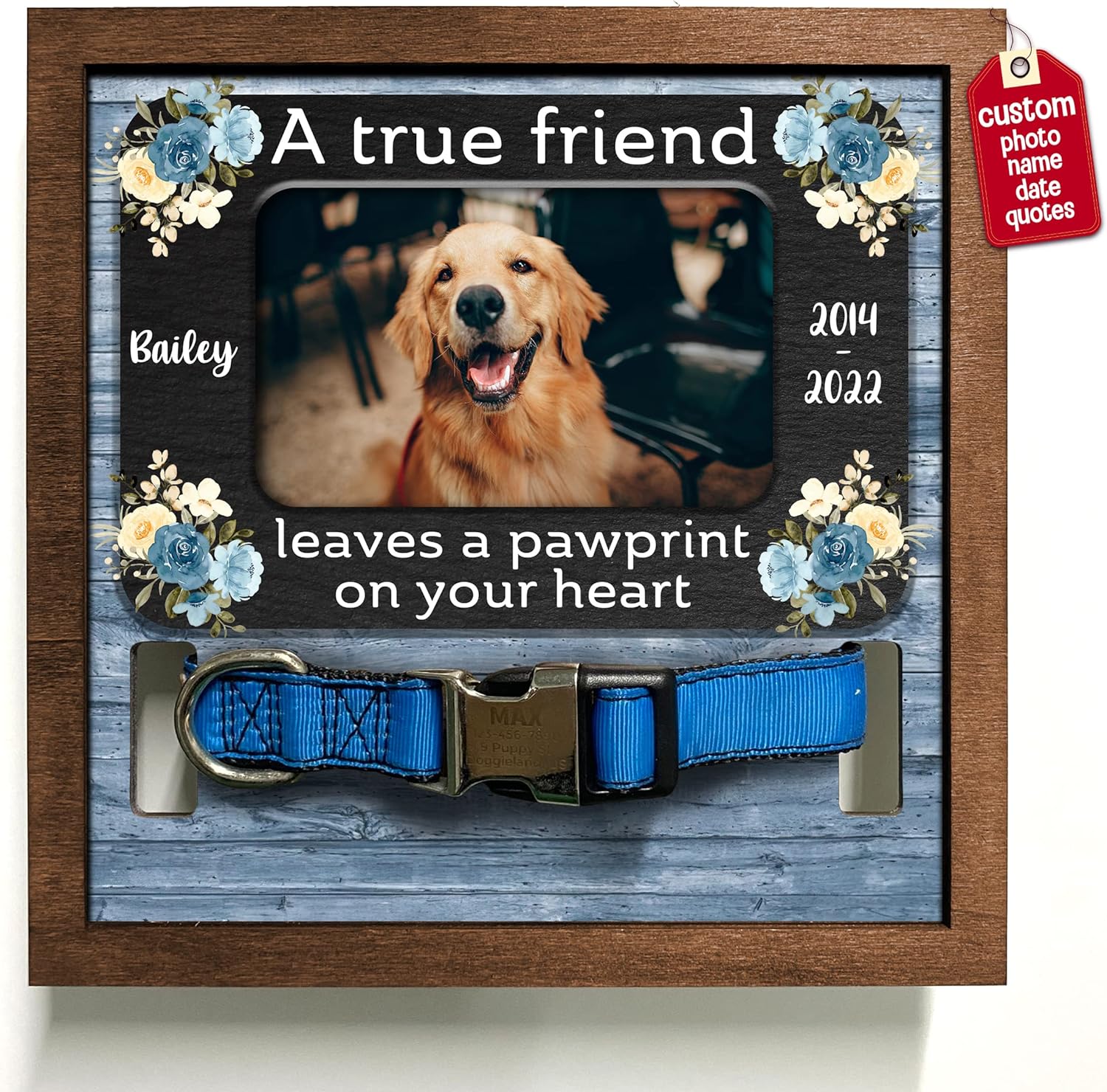 Personalized Dog Memorial Picture Frame Remembrance Gifts for Loss of Loved Pet Collar Plaque In Loving Memory of Dog and Cat Sympathy Gifts Pawprints Pet Decorations Hanging Wall Art