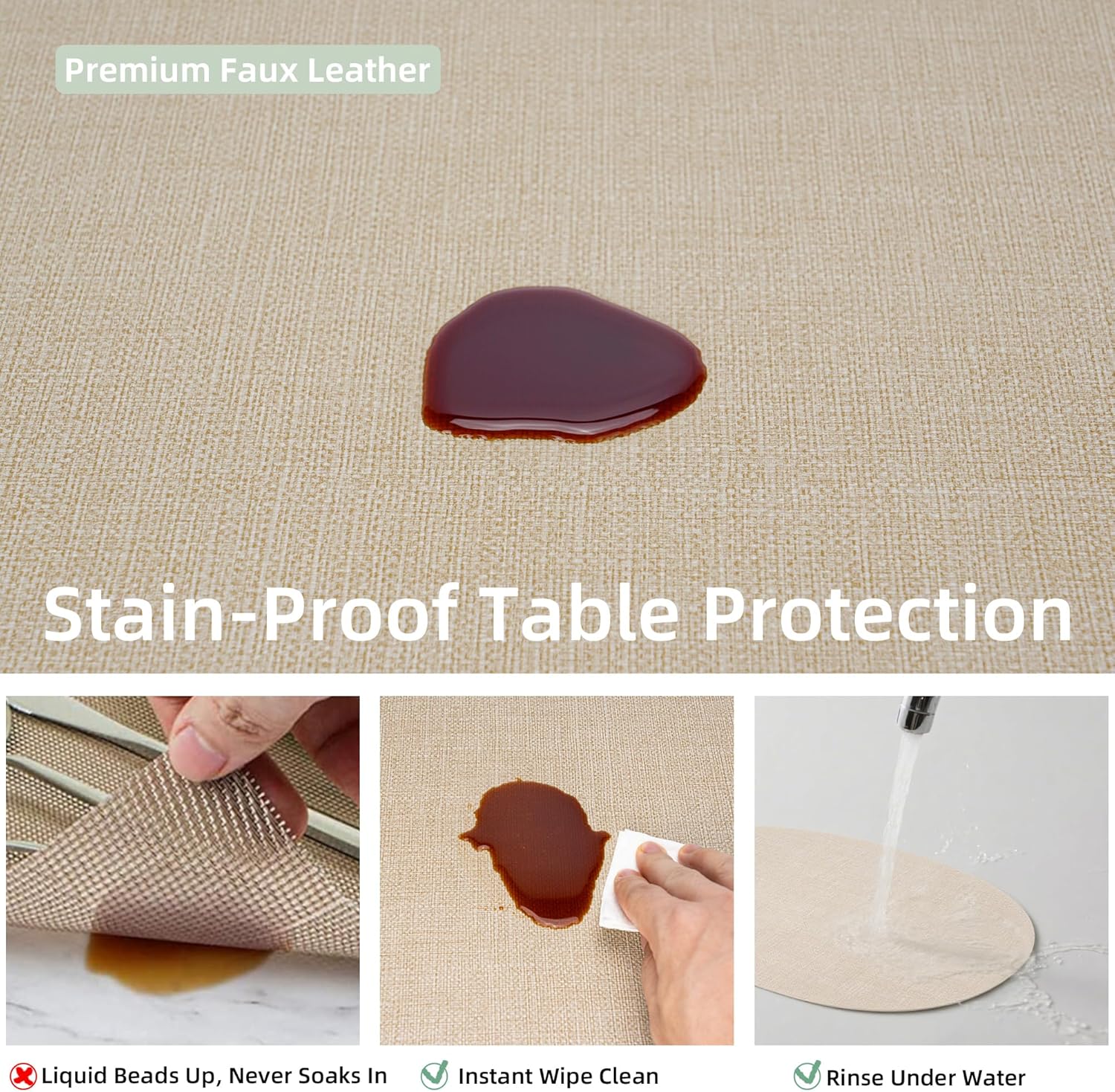 Oval Placemats for Dining Table Set of 6, Washable Leather Table Mats, Waterproof Heat-Resistant Non-Slip Kitchen Placemats, Simple Style Oval Design