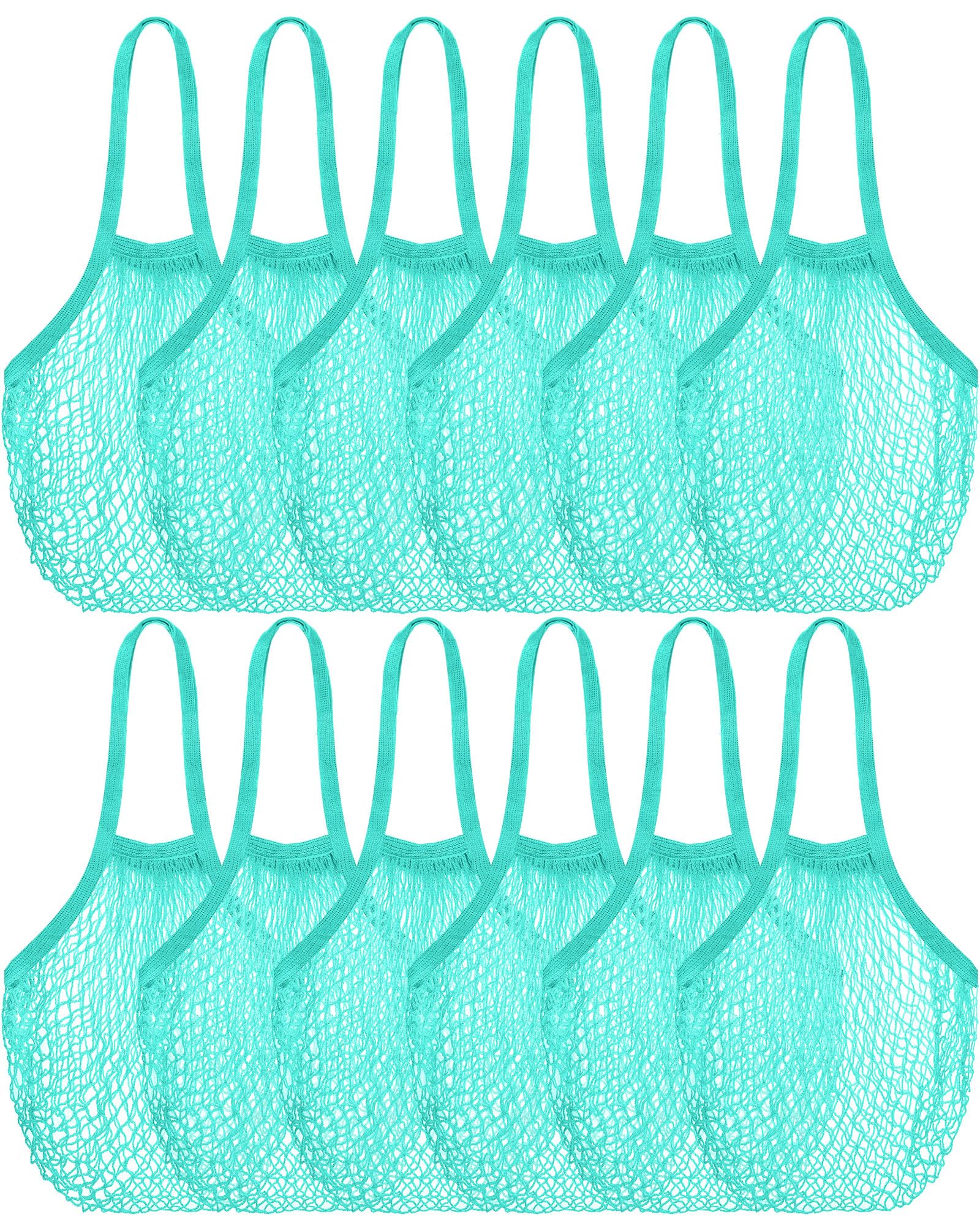 Eccliy 12 Pieces Reusable Cotton Mesh Grocery Bag Farmers Bags Net Shopping Beach Organizer Bulk Aesthetic Portable Tote with Handles for Fruit