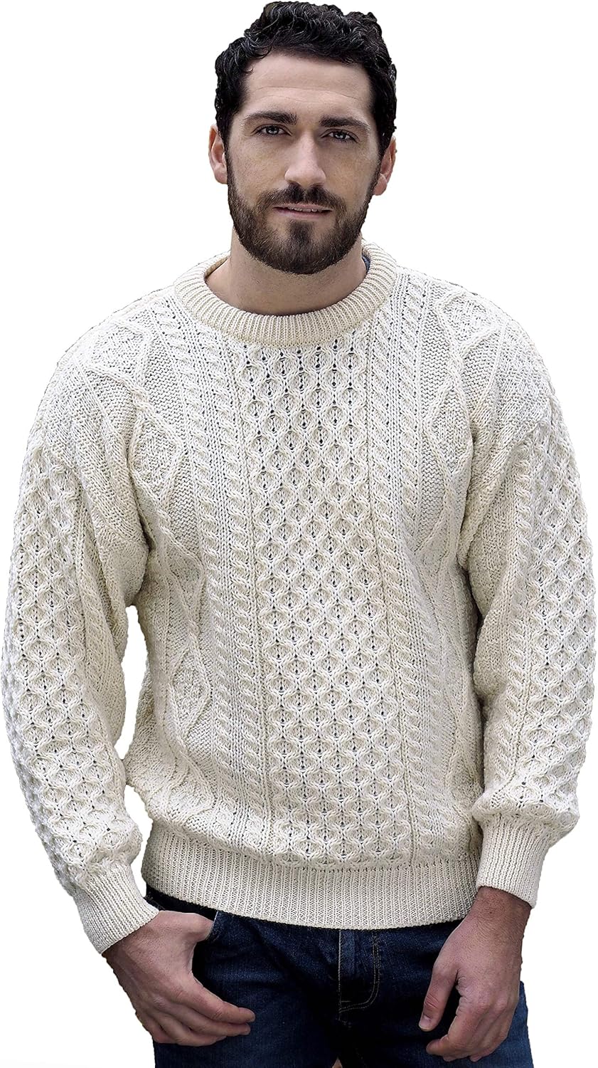 Aran crafts irish soft cable knitted crew neck unisex sweater (10…