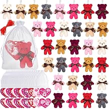 Fovths 32 Packs Mini Bear with Heart Cards Plush Toy Stuffed Animal Keychain Teddy Bear for Valentine's Day Gifts School Classroom Exchange Prize Party Favors