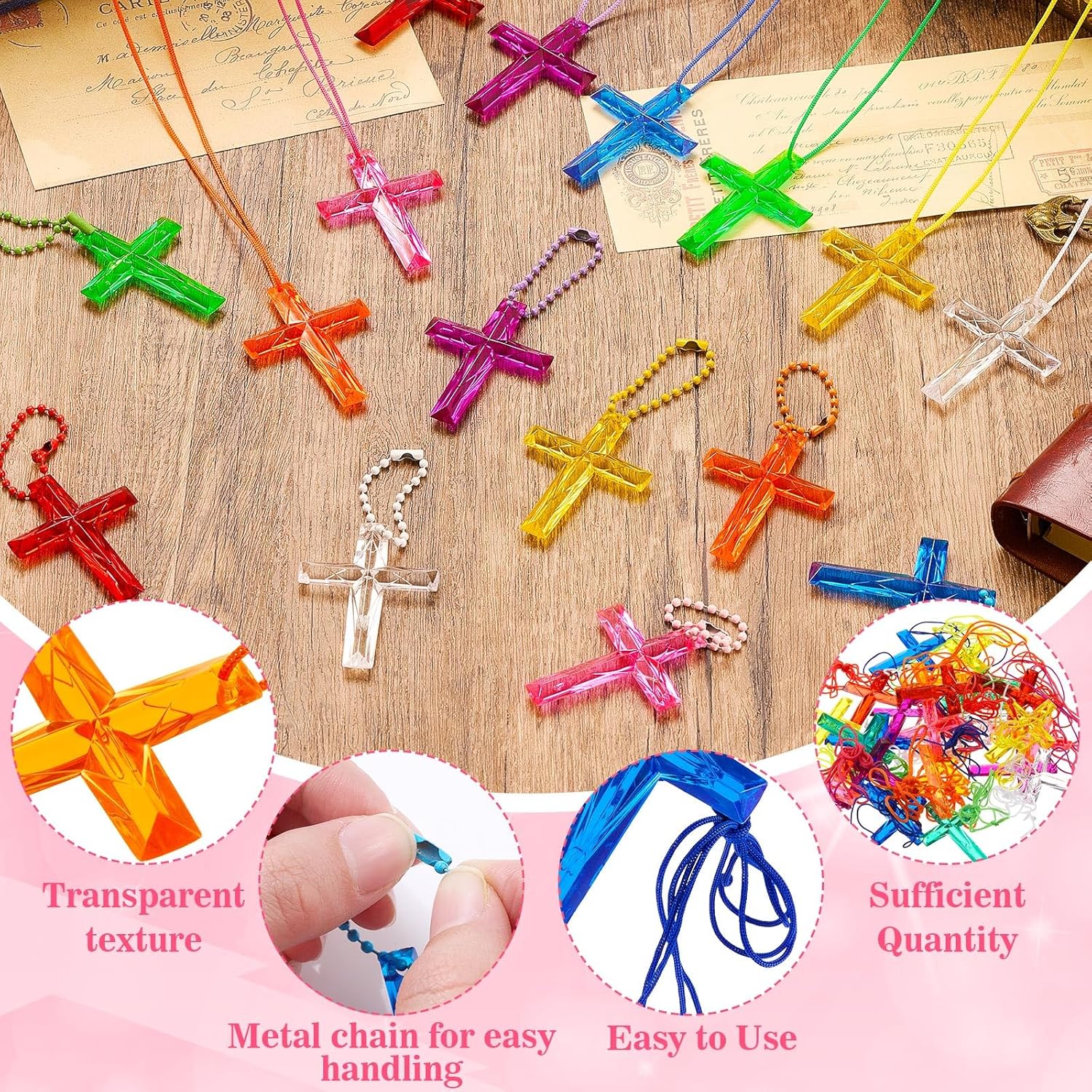 160 Pcs Cross Necklace & Keychain, Plastic Cross Necklace Christian Gift Bulk Religious Party Favors Toy for Sunday School Church Easter Vacation Bible School Operation Christmas, 8 Colors - Image 3