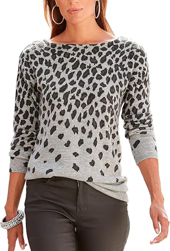 LASCANA Womens Animal Print Sweater Wide Scoop Neckline, Relaxed Fit,