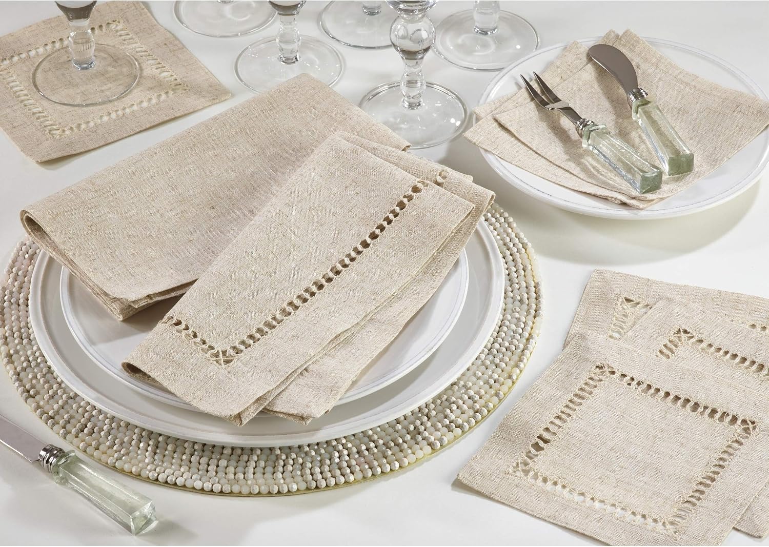 Fennco Styles Toscana Contemporary Plain Linen Blend 6 x 6 Inch Coasters for Dinner Table, Picnic Table, Parties, Wedding Decorations, Natural, Set of 4 image 4