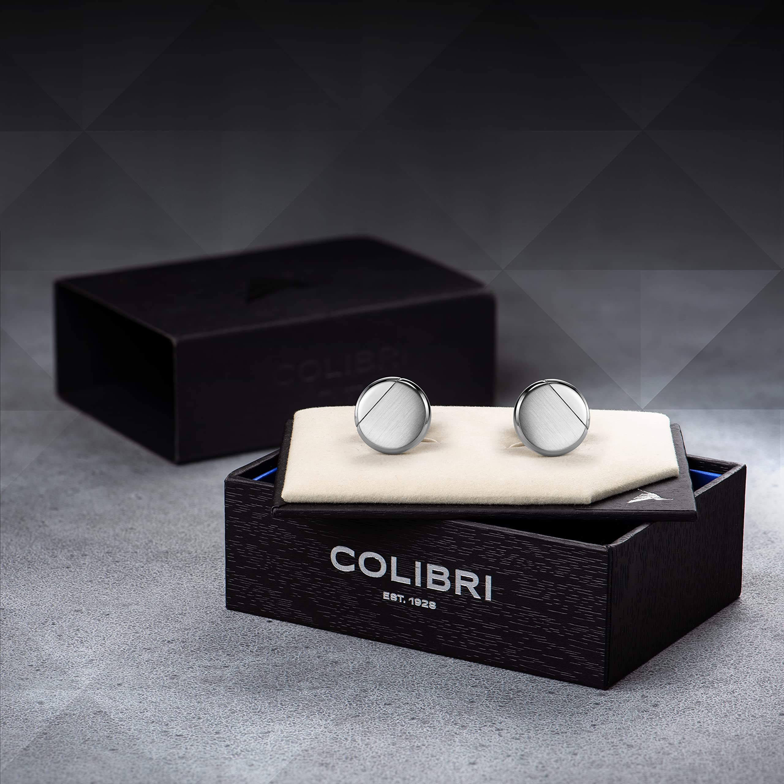 Colibri Equinox-Manschettenknöpfe für Herren – Zweifarbiges Design aus Metall/Roségold/gunmetal – Designer-Manschettenknöpfe mit drehbarem Walschwanz-Verschluss – Geschenkbox