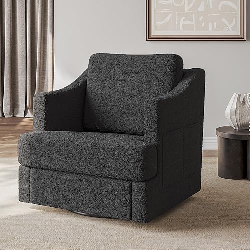 BELLEZE Swivel Accent Chair, Wide Modern Upholstered Armchair 360 Degree Swivel Comfy Single Sofa Chair for Living Room Bedroom - Aegean (Dark Grey)