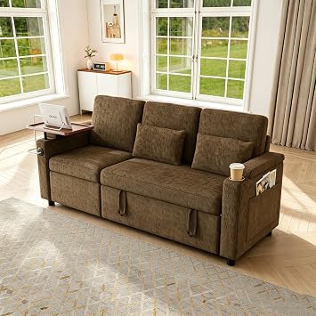 81 Sleeper Sofa Bed, 3-in-1 Chenille Recliner Couch, Brown