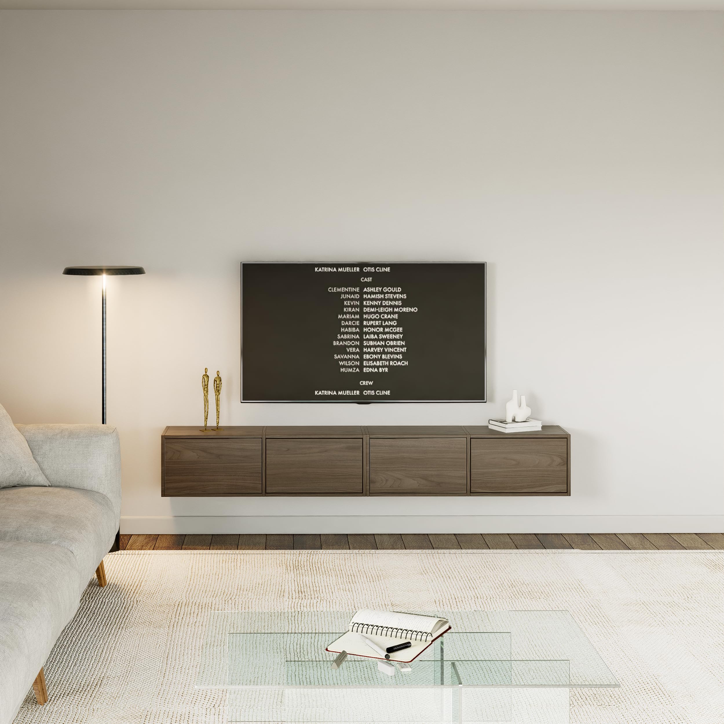 Selsey Mobile Porta TV Sospeso Noce Wisconsin Stile Minimalista e Funzionale 200 cm / 2 Moduli da 100 cm Quattro Ante a Ribalta Pannelli di Truciolato Laminato 16 mm Sistema Push-to-Open Elegante