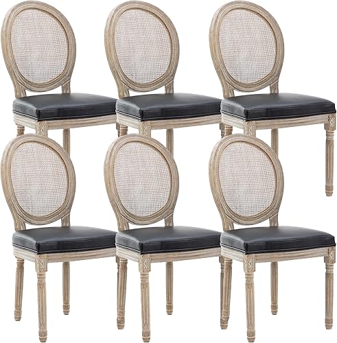 Miniatura 56 de chairus Juego de 2 sillas de comedor de ratán de granja, sillas de campo francesas de cuero con respaldo redondo, sillas laterales ovaladas para