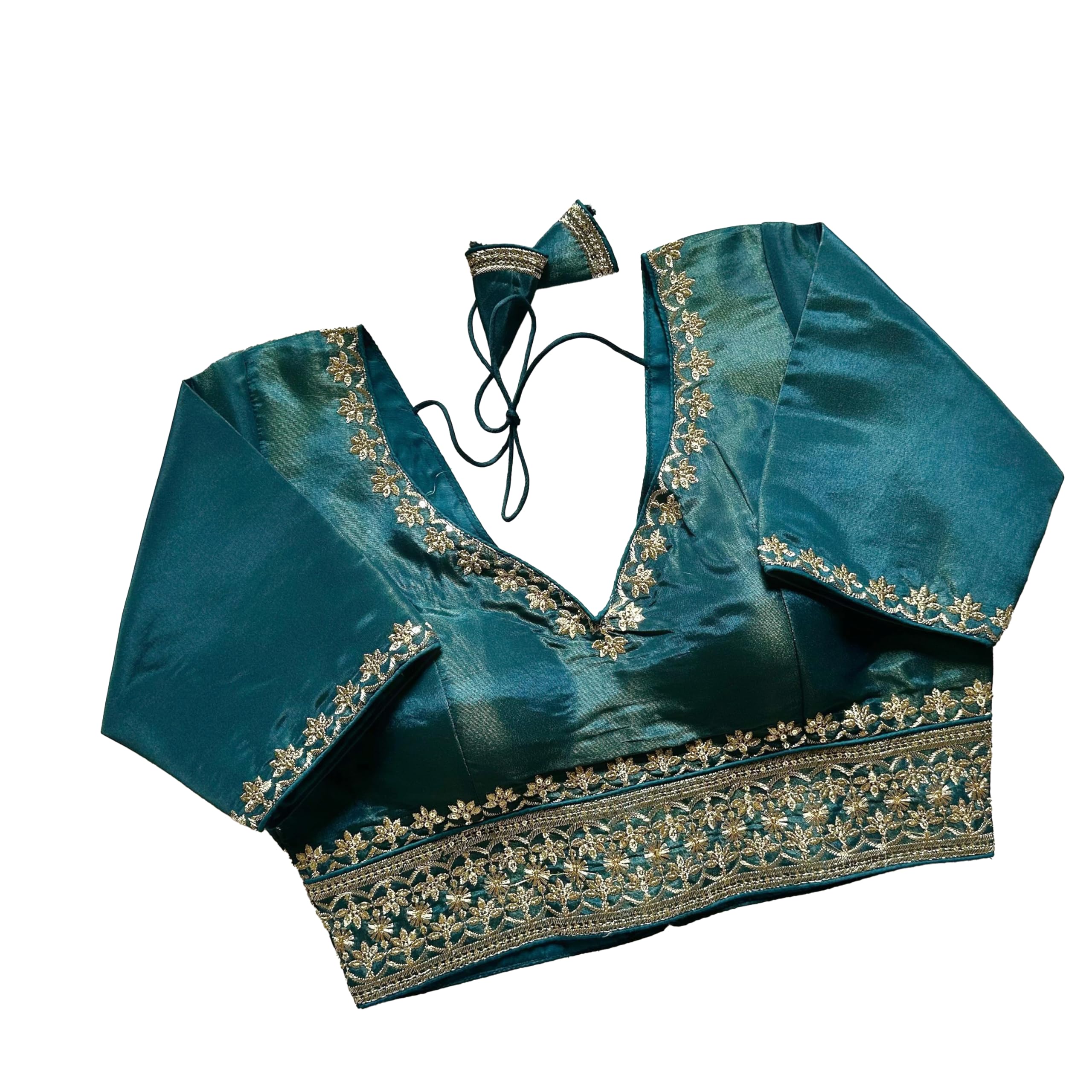 sumaira tex Women's Silk Jari Embroidery Sequence Work Round Neck Half Sleeve Readymade Blouse-picture-13