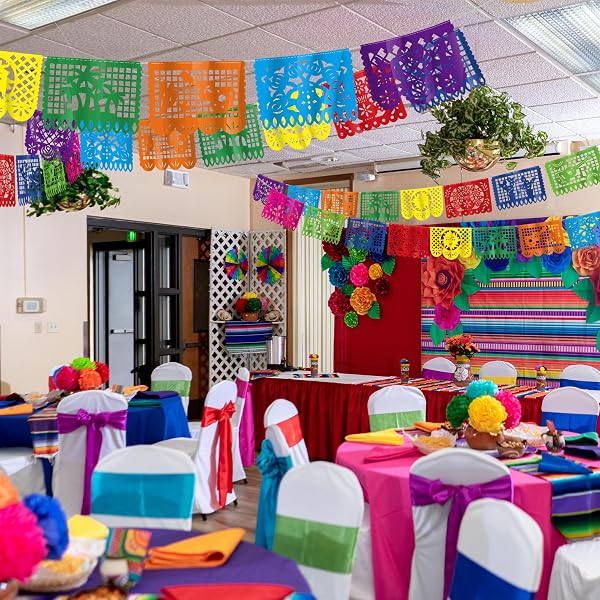18 FT Cinco De Mayo Party Decorations, 1 Pack Fiesta Banner with 9 Plastic Papel Picado, Colorful Mexican Theme Party Flag Banner Dia De Los Muertos Day of the Dead Hanging Decor Home Party Supplies - 4