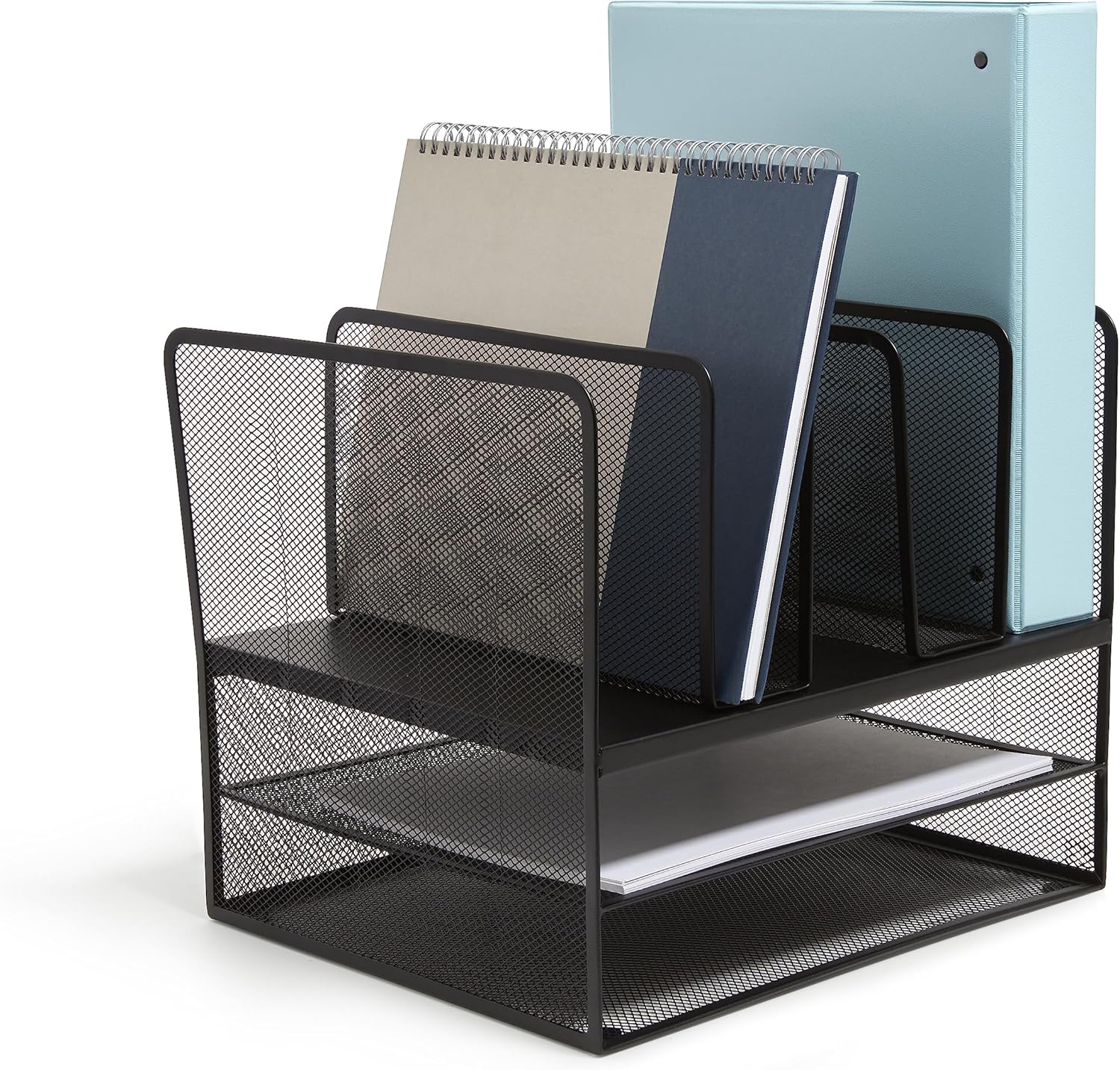 TRU RED Wire Mesh File Organizer, 7‑Compartment, Matte Black – Vertical Desktop Sorter for Files, Folders & Mail