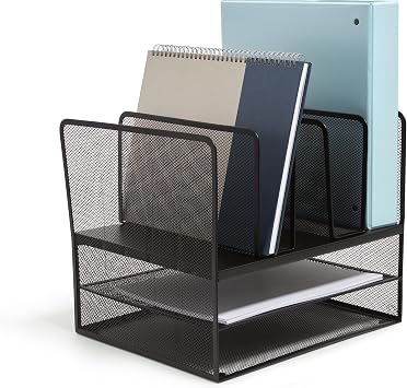 TRU RED Wire Mesh File Organizer, 7Compartment, Matte Black Vertical Desktop Sorter for Files, Folders & Mail