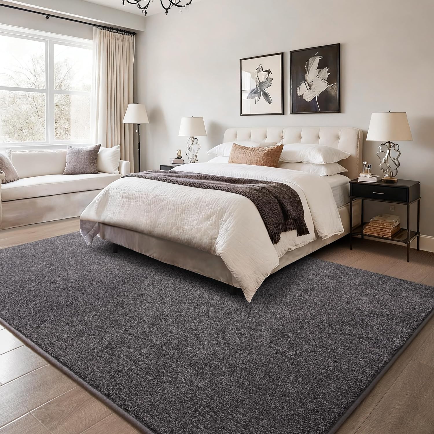 Keeko 5x8 Area Rugs for Living Room, Soft Modern Memory Foam Bedroom Rug Washable Indoor Rug Low Pile Minimalist Non Slip Carpet for Kids Nursery Dorm Room Home Decor Dark Grey