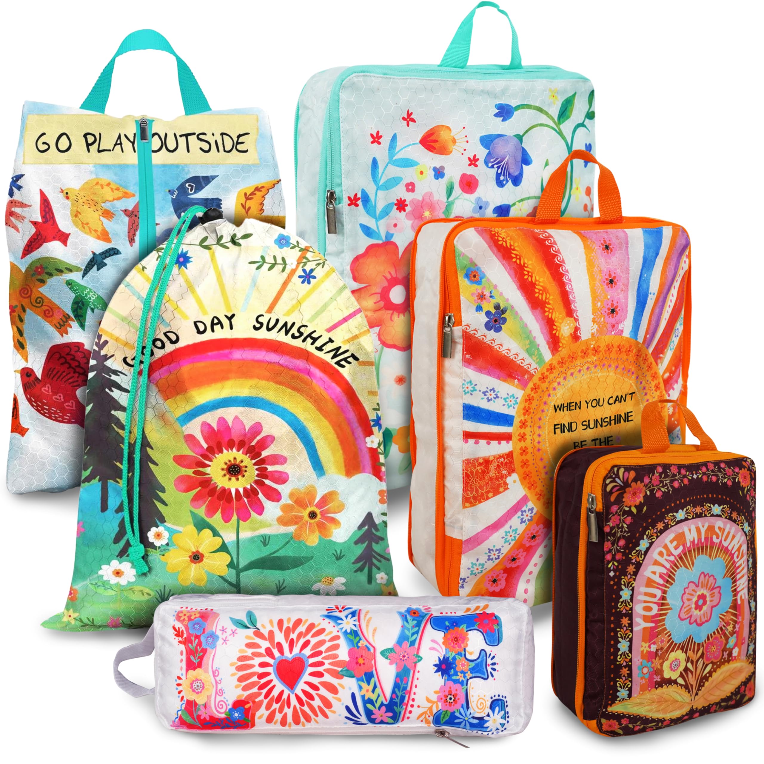 Compression Packing Cubes for Travel, 6 Set Natural Life Luggage Organizers, Lightweight Waterproof Expandable/Compression Bags Bohemia Smell Proof