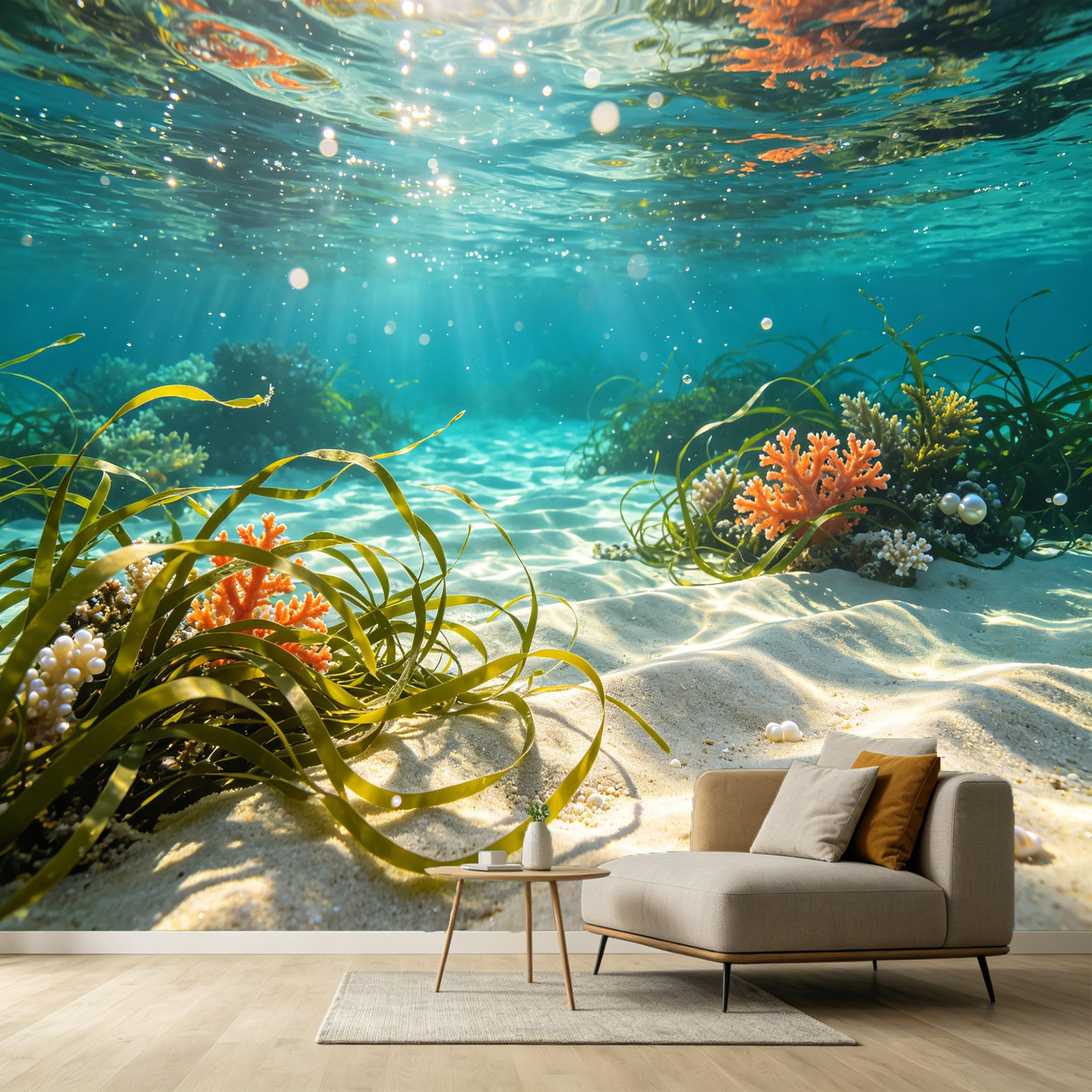 Custom Size Wall Murals Ocean Marine Tropical Coral Reef Underwater Sunbeams Coastal 3D Trompe L'Oeil SelfAdhesive Wall Fabric Removable Large Wallpaper for Photo Living Room