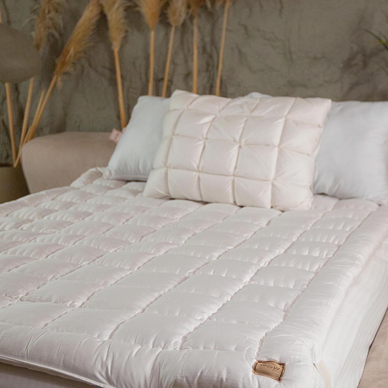 Wow 100% Organic Alpaca and Merino Wool Pillow Top Mattress Topper 2" for Back Pain Relief | 100% Cotton 400 TC Cover Cooling Quilted Mattress Pad | Hand Made Authentic Comfort | Medium Firm (Full)