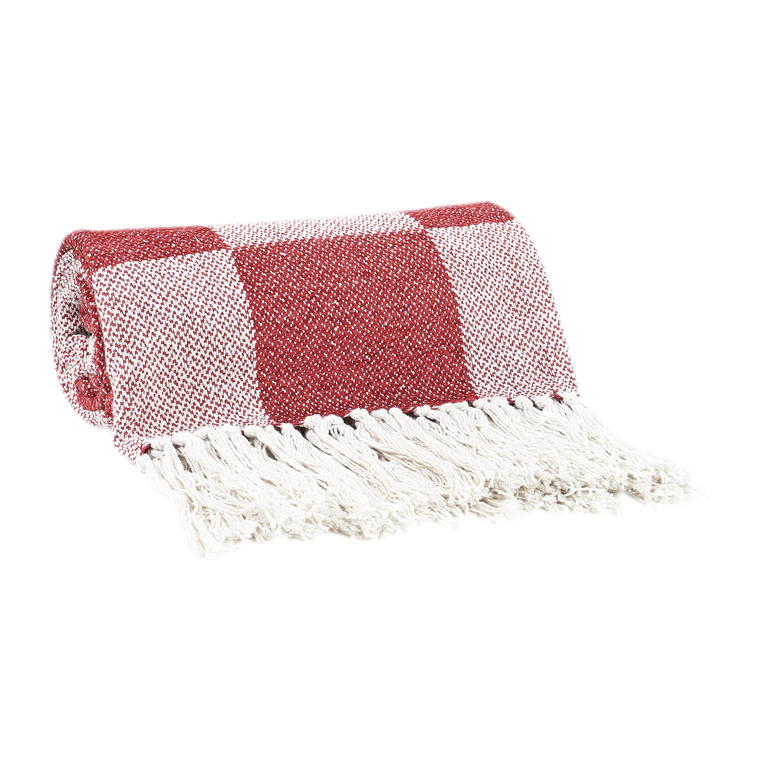 Cazimo Soft Chenille Cotton Throw with Fringe Tassels for Bedroom/Living Room/Drawing Room || Summer Collection Throw Blanket for Sofa/Bed/Couch/Chair || 50 x 60 inches, Red (B0BV6SFYX7) Amazon Price History, Amazon Price Tracker